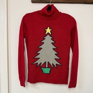 Context by Lord & Taylor: Women's Red Christmas Tree Turtleneck Sweater, Size S